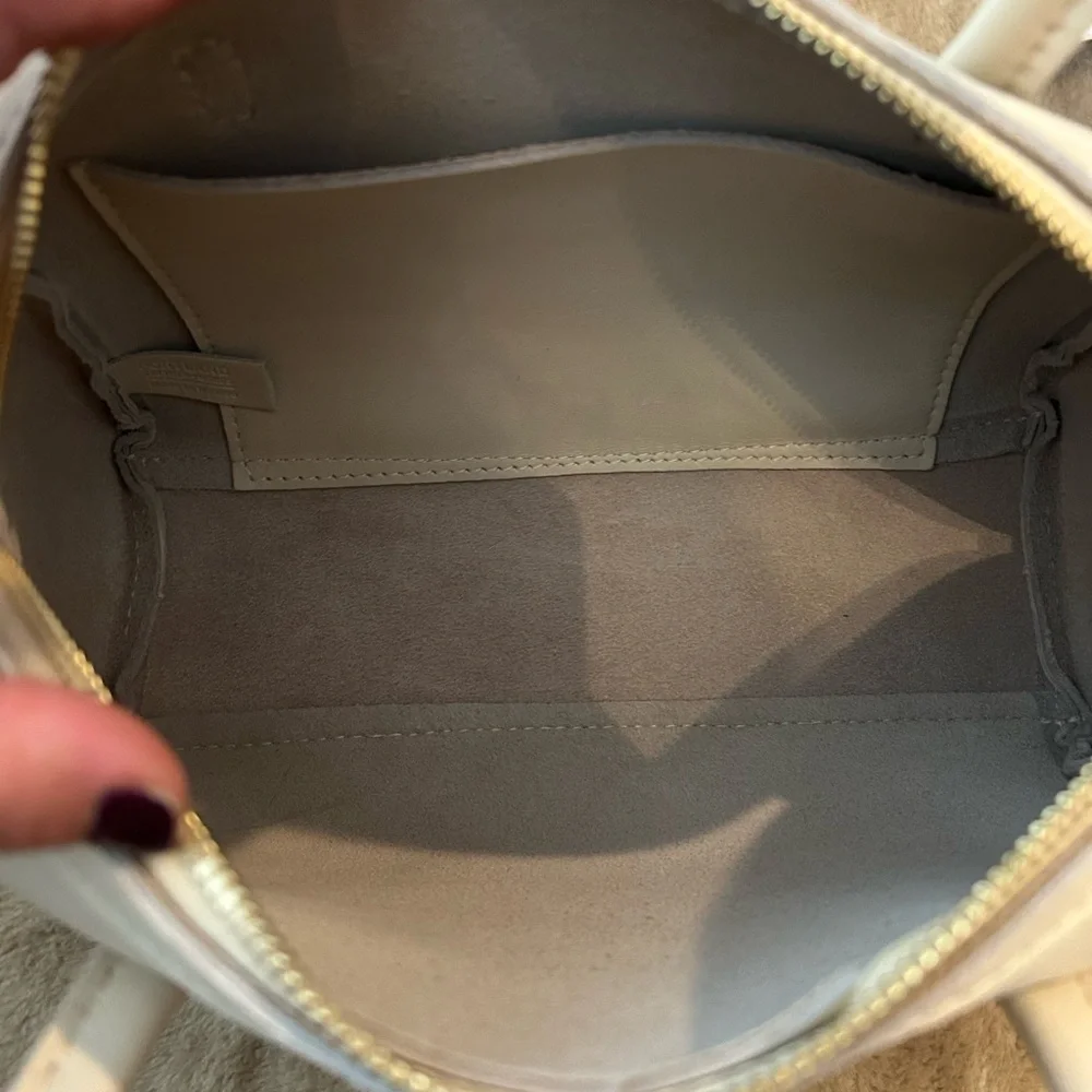Cream Leather Satchel Bag with Detachable Strap